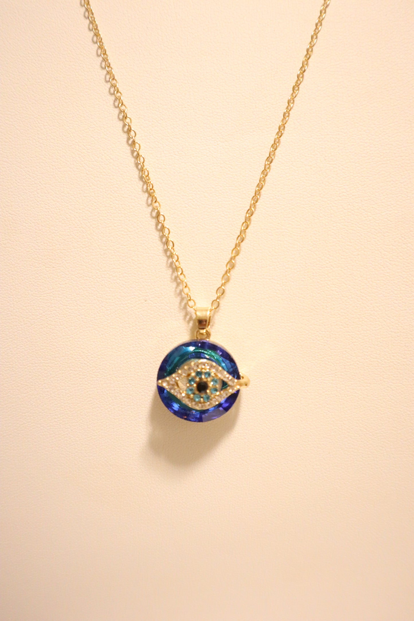 Delicate Rhinestone Blue Evil's Eye Pendant Necklace Color Gold