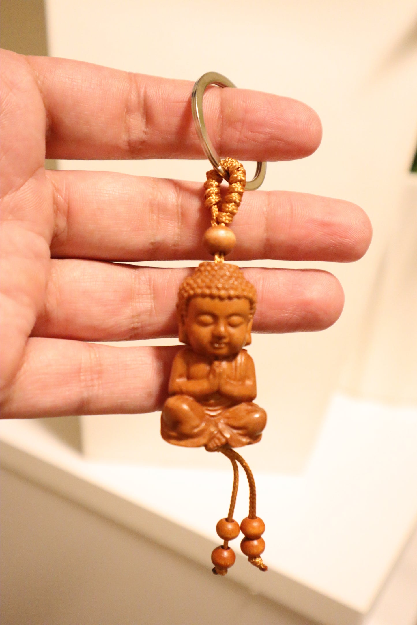 Wood Carving Wooden Baby Buddha Keychain