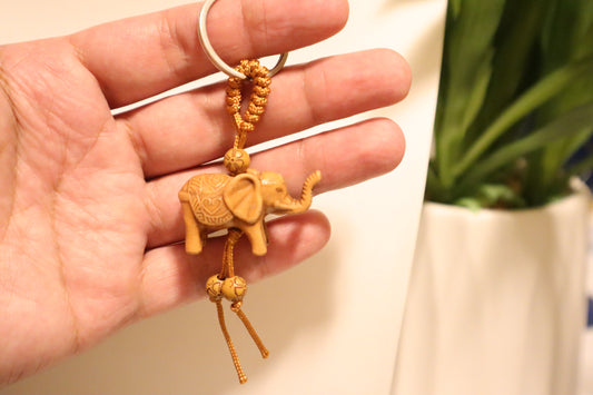 Vintage Lucky Elephant Carved Pendant Keychain