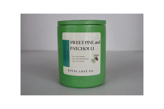 Sweet Pine and Patchouli Candle in a Handmade Concrete Jar