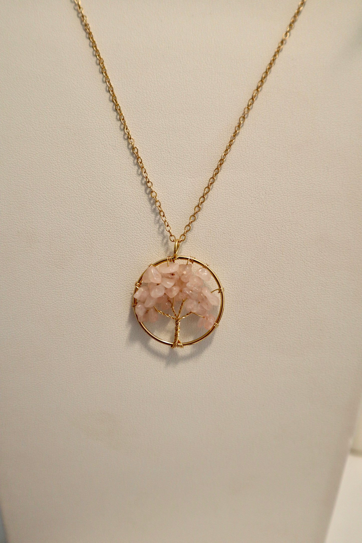 Rose Quartz Tree of Life Necklace color Gold