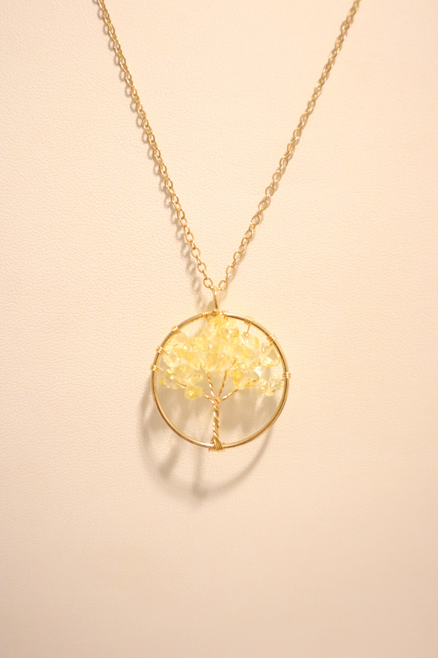 Yellow Quartz Natural Stone Tree of Life Necklace Color Gold