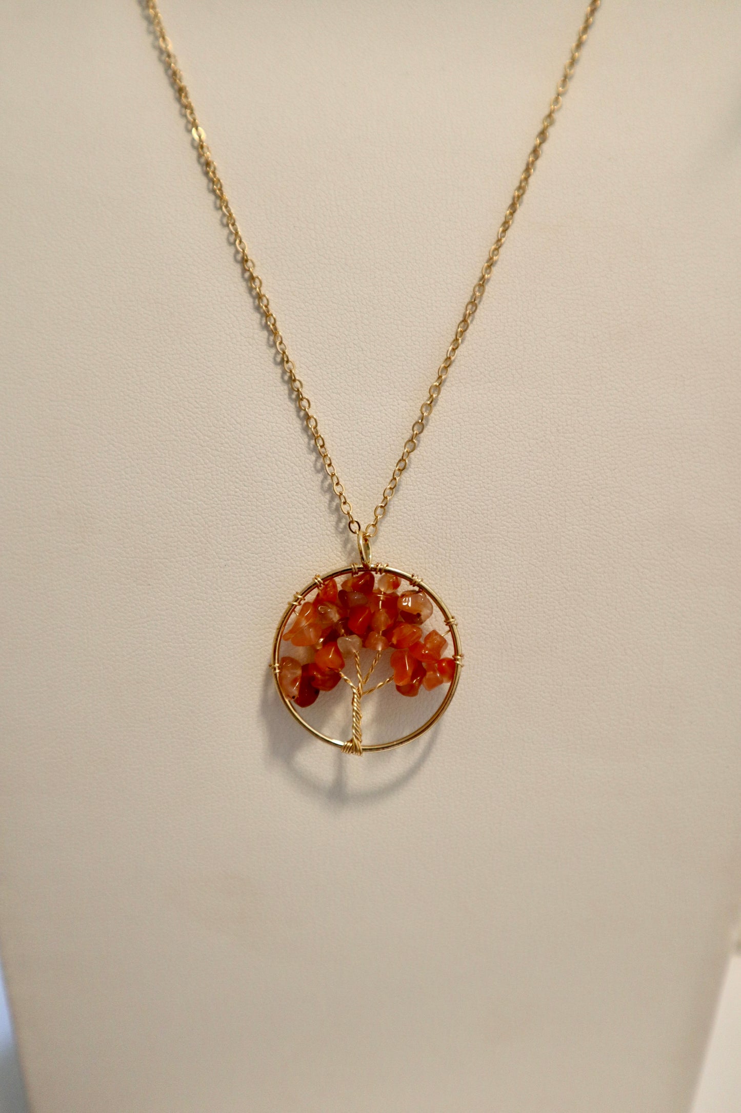 Red Agate Stone Tree of Life Necklace color Gold