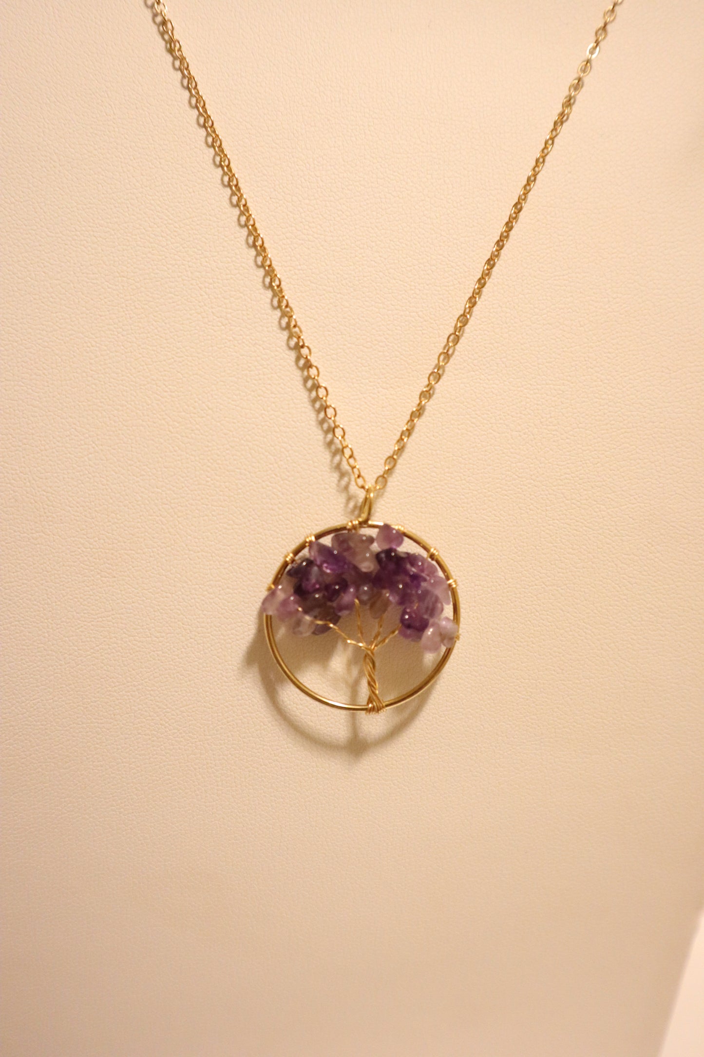 Amethyst Natural Stone Tree of Life Necklace Color Gold