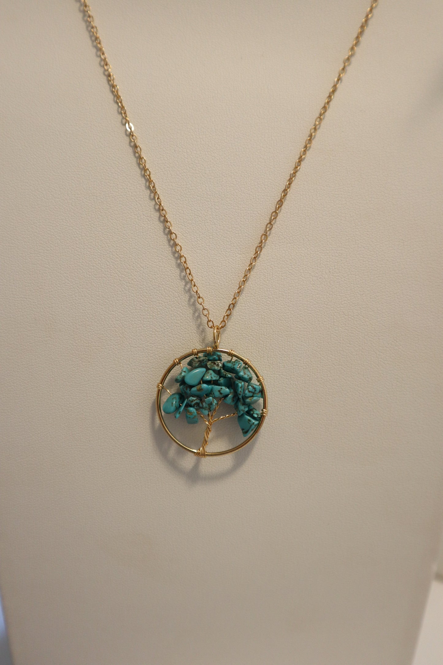 Turquoise Natural Stone Tree of Life Necklace Color Gold