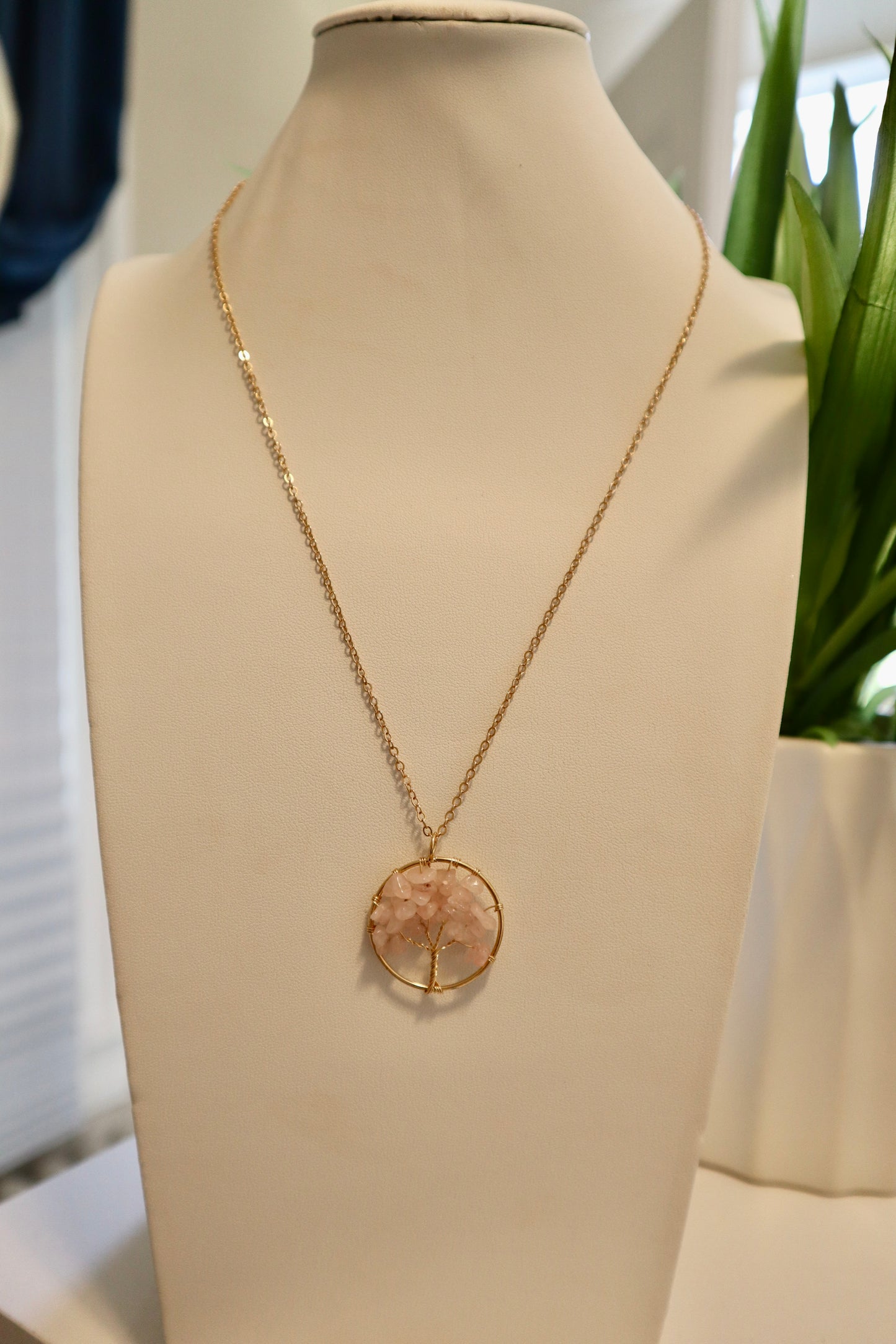 Rose Quartz Tree of Life Necklace color Gold