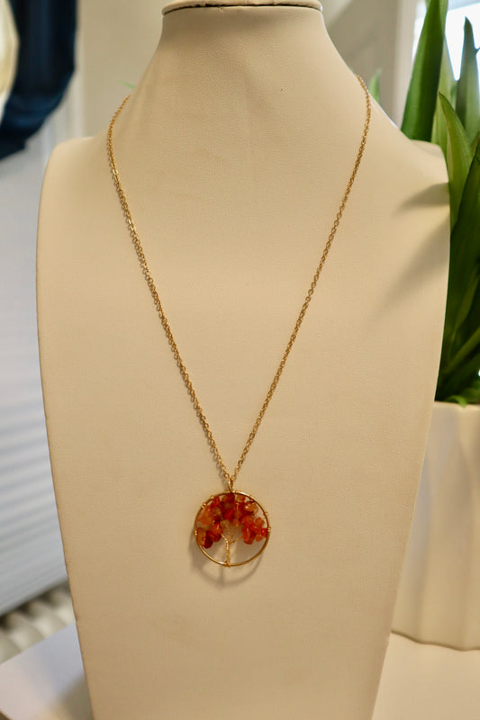 Red Agate Stone Tree of Life Necklace color Gold