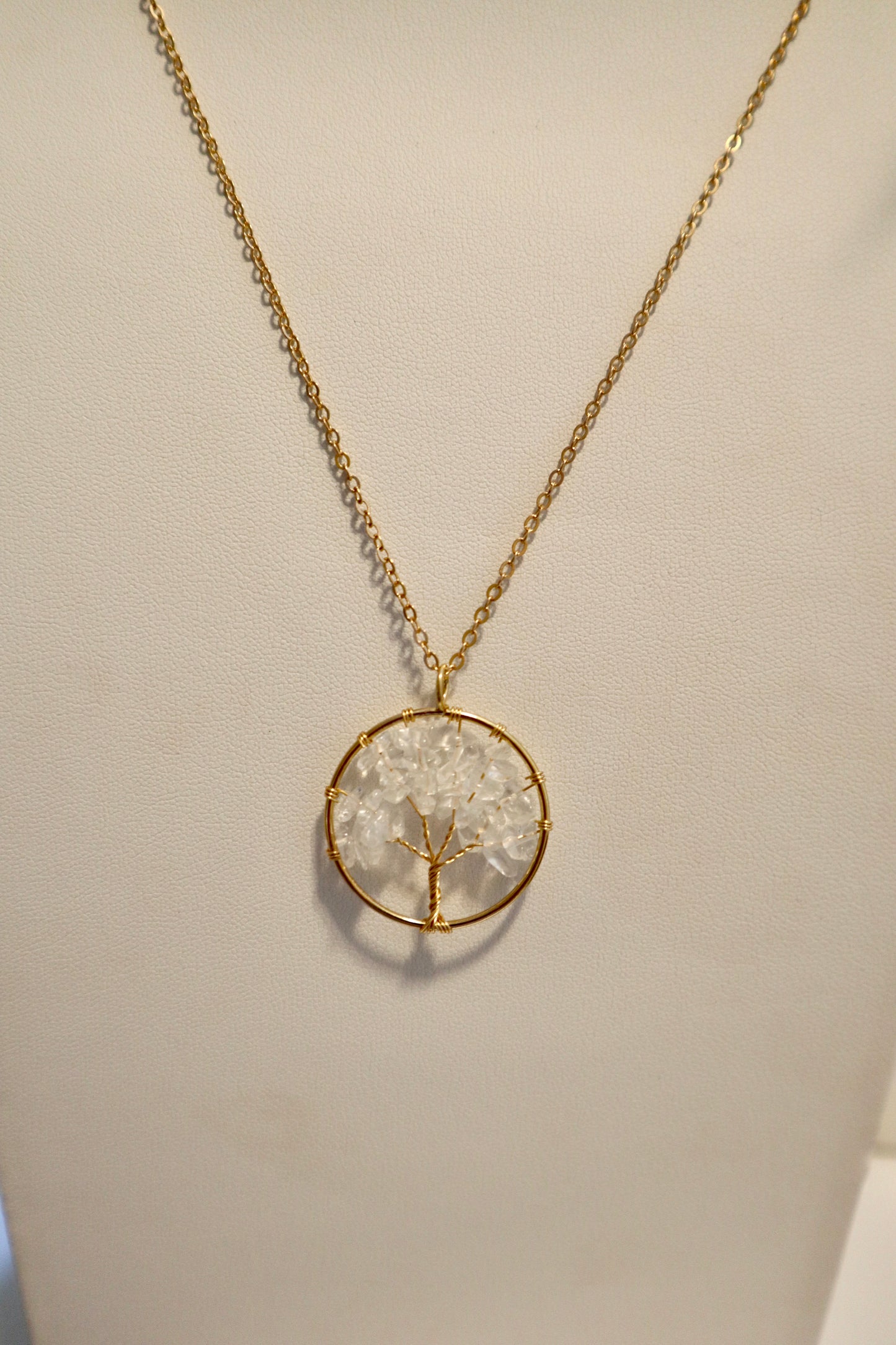 White Rock Quartz Tree of Life Necklace Color Gold